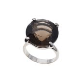 Pierścionek - Kwarc dymny okrągły (szlif diamentowy) w srebrze 16 (Średnica wewnętrzna 17,67 mm)