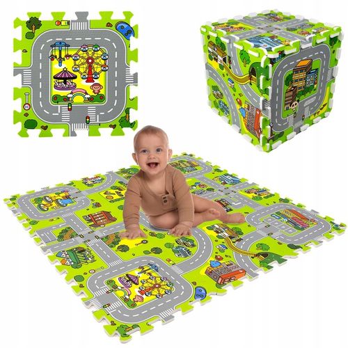 GRUBE PUZZLE PIANKOWE DUŻA MATA PODŁOGOWA EDUKACYJNA 90x90 ULICE MIASTO na Arena.pl