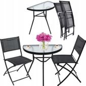 meble na balkon ogród taras komplet stół 2 krzesła składane czarny stolik