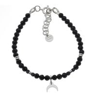 Bransoletka regulowana - Turmalin czarny kulki, zawieszka księżyc i srebro