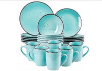 SERWIS OBIADOWY + KUBKI KAMIONKA TURKUSOWY NAKRAPIANY DLA 6 OS. 24 EL.