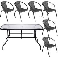 Meble ogrodowe na taras metalowe krzesła 6 szt. i stół komplet czarno-szary