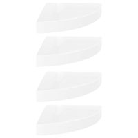 Narożne półki ścienne, 4 szt., połysk, białe, 25x25x3,8 cm, MDF
