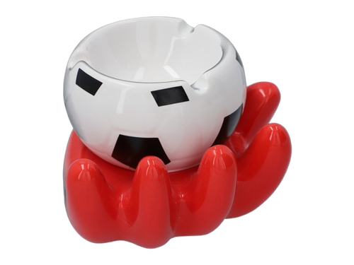 Popielniczka Ceramiczna z Czerwoną Dłonią Trzymającą Piłkę do Piłki Nożnej na Arena.pl