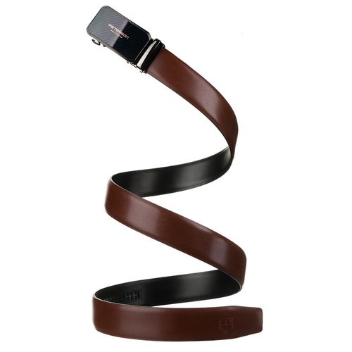 skórzany pasek męski w brązowym kolorze z automatyczną, srebrną klamrą na Arena.pl