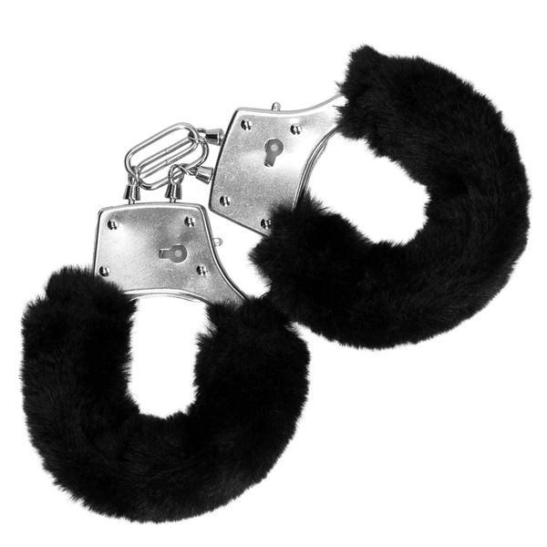 Furry Metal Hand Cuffs - Black zdjęcie 4