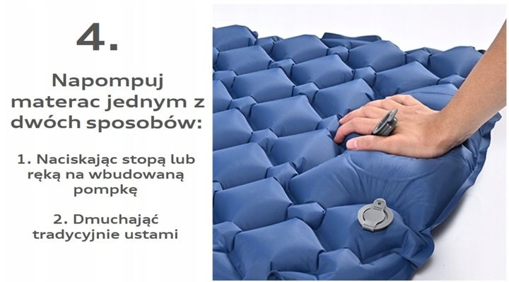 ULTRALEKKA MATA WBUDOWANA POMPKA KARIMATA GRUBY WYGODNY MATERAC ŁÓŻKO BLUE zdjęcie 14