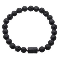 Bransoletka męska na gumce - Turmalin czarny, lawa i srebro 20 cm