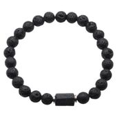 Bransoletka męska na gumce - Turmalin czarny, lawa i srebro 21 cm