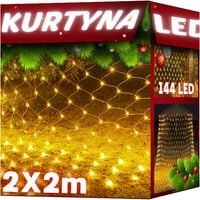 Siatka Świetlna Kurtyna Lampki Choinkowe Zewnętrzne 144 LED 2x2m Łączenie