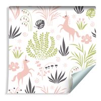 Tapeta Dla Dzieci Dla Dziewczynki - Jednorożce i Rośliny