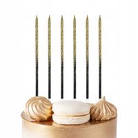 ŚWIECZKI URODZINOWE BROKATOWE CZARNO ZŁOTE NA IMPREZĘ URODZINOWĄ DEKORACJA