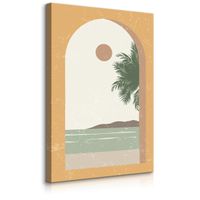 Obraz Na Płótnie Widok Z Okna Palmy Ocean Klify Styl Boho 70cm x 100cm