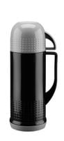 Termos plastikowy szklany wkład MOBI 0,45 l z kubkiem czarno-szary