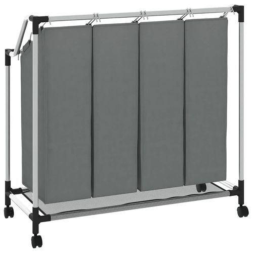 Kosz na pranie z kółkami 4 przegrody szary na Arena.pl