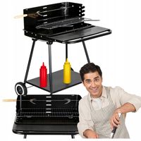 GRIL OGRODOWY WĘGLOWY Z REGULACJĄ RUSZTU PÓŁKI NA KÓŁKACH NA TARAS BALKON