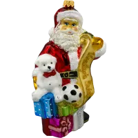 Bombka choinkowa szklana: Święty Mikołaj z listem i prezentami