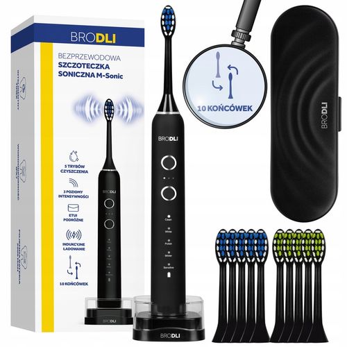 SZCZOTECZKA SONICZNA DO ZĘBÓW ELEKTRYCZNA CZARNA 10 KOŃCÓWEK INDUKCJA na Arena.pl