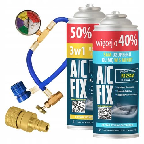 A/C FIX Uszczelniacz 3w1 + GAZ R1234YF +40% + PRZEWÓD Z MANOMETEM +ADAPTER na Arena.pl
