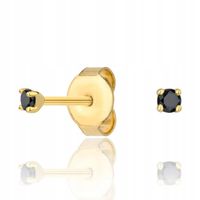 ZŁOTE KOLCZYKI 585 CZARNE KAMIENIE CYRKONIA WKRĘTKI MINIMALISTYCZNE SZTYFTY