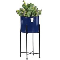 Doniczka ceramiczna Kobalt osłonka na stojaku metal połysk kwietnik H33cm