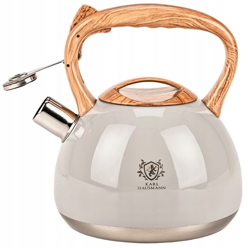 CZAJNIK STALOWY GAZ 3l SZARO KREMOWY z GWIZDKIEM DREWNIANA RĄCZKA na Arena.pl