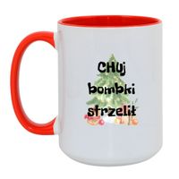 KUBEK "CHUJ BOMBKI STRZELIŁ" Wzór - Duży Biało-Czerwony 450 ml