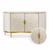 Komoda ecru złota glamour 150x40x88 ryflowana z muszlami morskimi