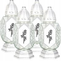 Znicz Szklany SREBRNA RÓŻA na białym tle BISPOL wysokość 31cm + wkład ~48h