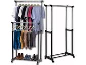 Wieszak stojący na kółkach ubrania stojak podwójny