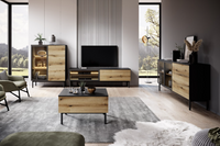 Meblościanka Zestaw Mebli Do Salonu Czarny + Evoke LONG LS + Led