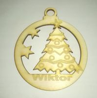 Bombka 9 cm ze sklejki "Choinka z gwiazdkami" z imieniem