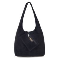 VERA PELLE torebka zamszowa worek na ramię z saszetką V132 czarna