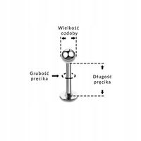 10 SZTUK PIERCING Kolczyk Labret srebrny z kulką, Gw. wew. TYTAN 1,2/8/3