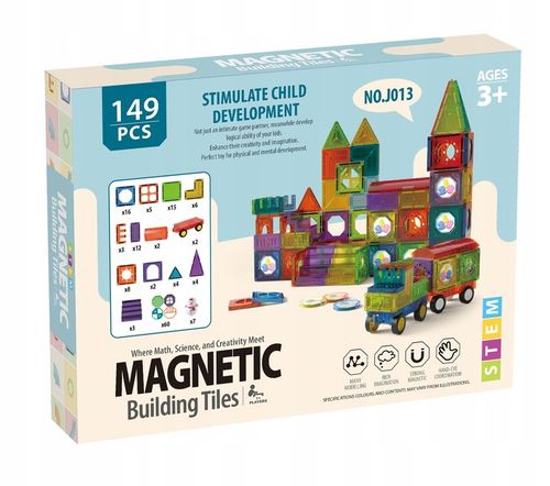 KLOCKI MAGNETYCZNE KONSTRUKCYJNE DUŻE PANELE EDUKACYJNE 3D DLA DZIECI 149EL na Arena.pl