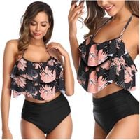 BIKINI STRÓJ KĄPIELOWY DWUCZĘŚCIOWY WYSOKI STAN KWIATY BOHO S