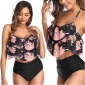 BIKINI STRÓJ KĄPIELOWY DWUCZĘŚCIOWY WYSOKI STAN KWIATY BOHO S
