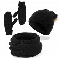 KOMPLET ZIMOWY DAMSKI CZAPKA D1+KOMIN DT1+RĘKAWICZKI G2 - CZARNY