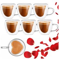 Szklanki termiczne do kawy 6 szt. 220 ml filiżanka na herbatę, serce, z podwójnym dnem