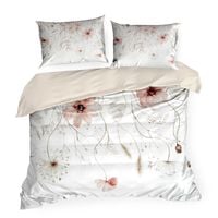 Pościel Premium 220x200 + 70x80 satyna bawełna biało‑różowa w kwiaty