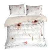 Pościel Premium 220x200 + 70x80 satyna bawełna biało‑różowa w kwiaty