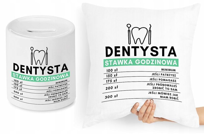 Dla Dentysty Zestaw Poduszka + Skarbonka Prezent Z Nadrukiem Ze Zdjęciem zdjęcie 1