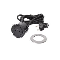 Gniazdo meblowe 2P+Z Incara DISQ 60, przewód 2m z wtyczką - METAL/CZARNY Legrand 654722