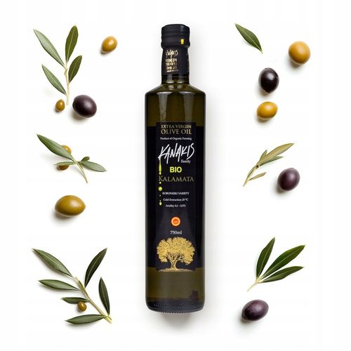 Grecka Oliwa z Oliwek BIO 750ml Extra Virgin z Kalamaty Ekologiczna Kanakis na Arena.pl