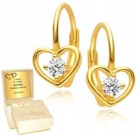 Złote Kolczyki 925 Angielskie Serduszka Delikatne Serce z Cyrkonią