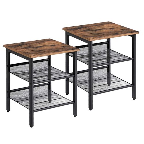 Stolik szafka nocna 40x40 cm zestaw rustykalny brąz loft stal czarna na Arena.pl