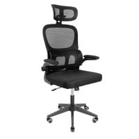 Ergonomiczny Fotel do Biurka Czarny - Krzesło Obrotowe z Zagłówkiem i Siatką Mesh L069B-B, czarna podstawa