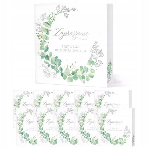 ZAPROSZENIA NA KOMUNIE komunijne + KOPERTY białe eukaliptus dla gości 10szt na Arena.pl