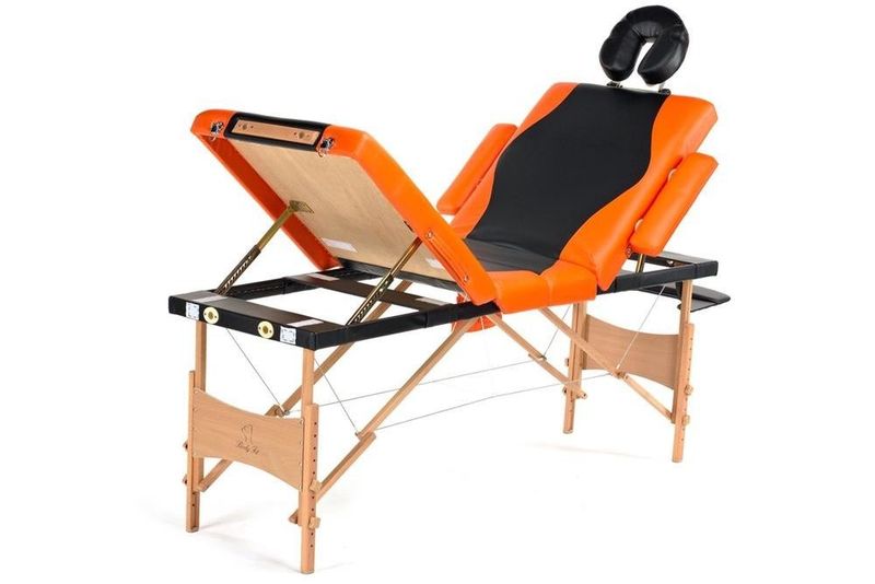 Stół, łóżko do masażu 4-segmentowe drewniane Czarno Pomarańczowe zdjęcie 3