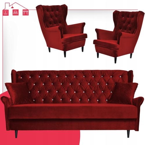 Zestaw mebli wypoczynkowych do salonu sofa 2 fotele CZERWONY Family Meble na Arena.pl